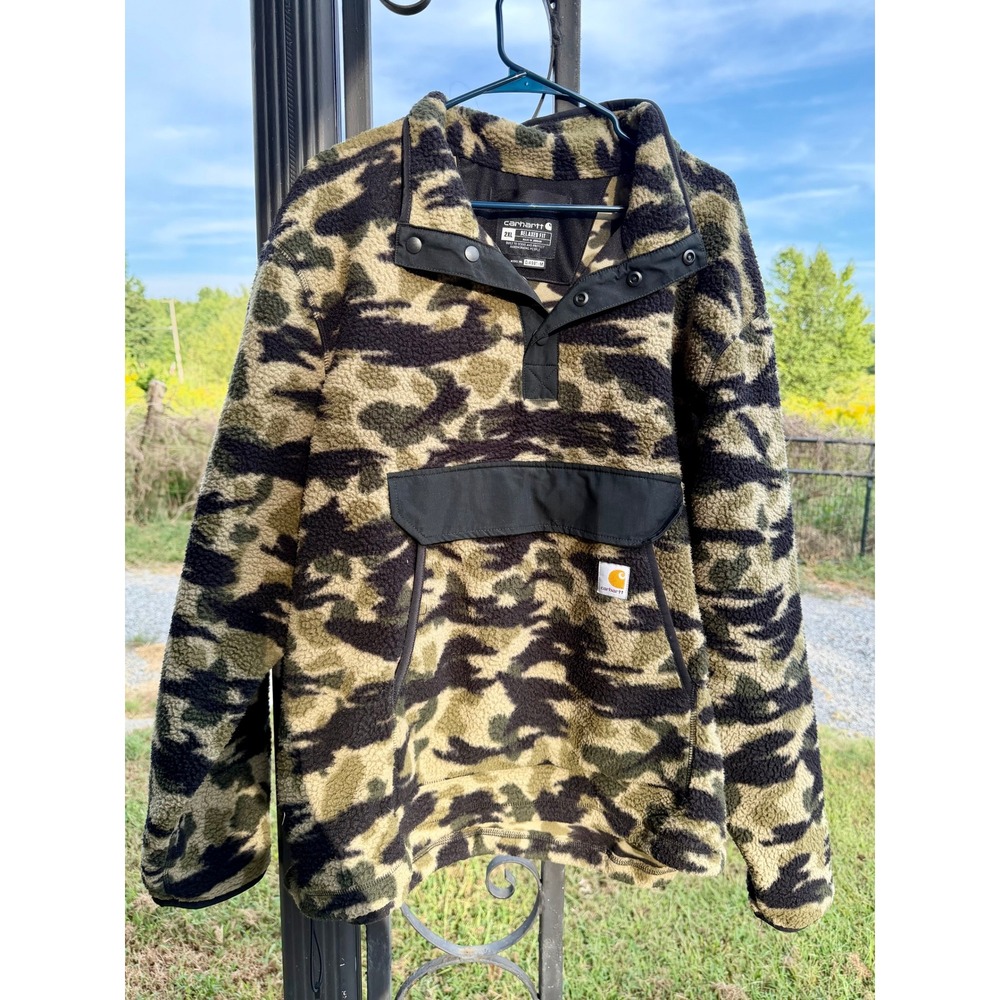 Carhartt Mens 2XL Relaxed Fit Sherpa Fleece Camo Pullover Jacket OJ4991-M